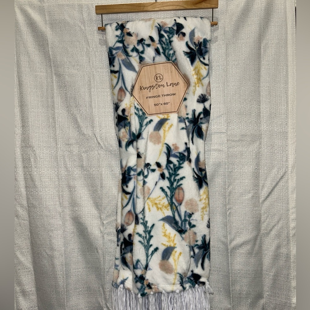 Kingston Luxe Floral Fringe Throw Blanket - Blue and Yellow